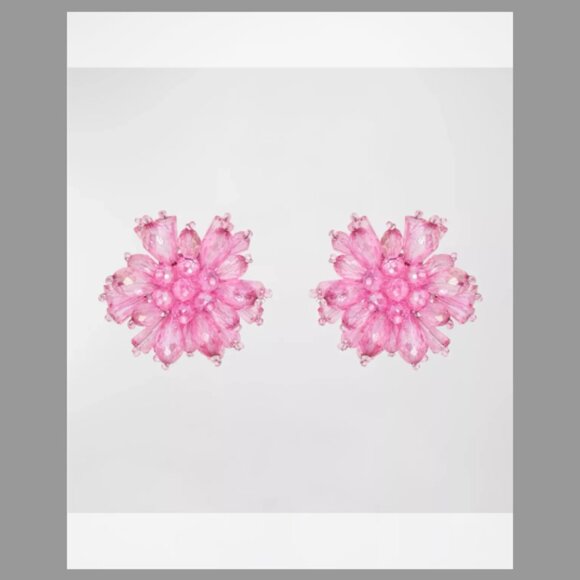 Oscar de la Renta Beaded Flower Button Earrings